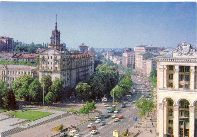 1980-е годы Крещатик, вид от Почтамта Главпочтамт, Крещатик, 80-е годы, Киев