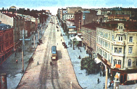 Вид на Фундуклеевскую улицу с Крещатика, начало 20 века