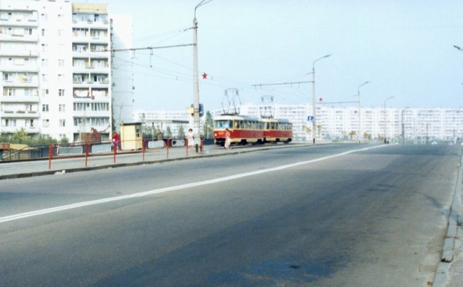 1980-е годы. Оболонь, линия трамвая Оболонь, Киев, фото