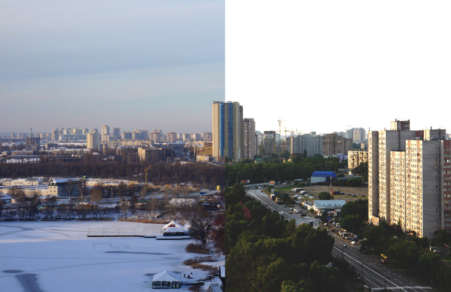Левый берег Киева в январе и в июне