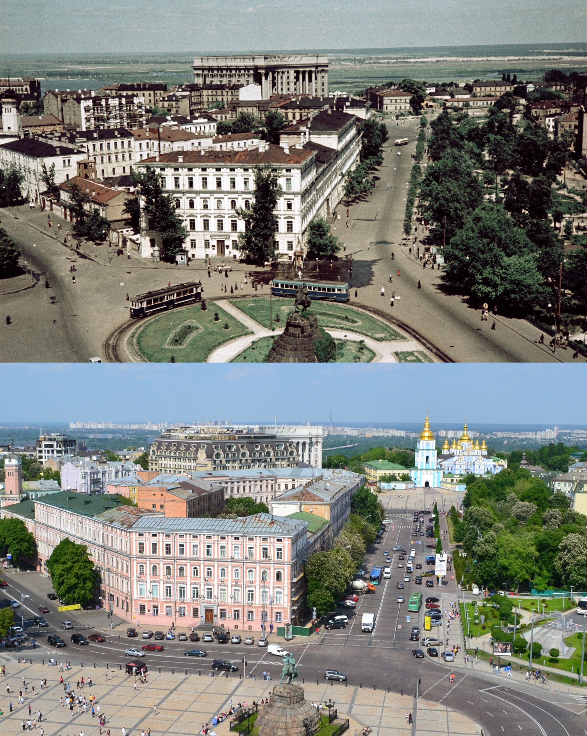 Софийская площадь (площадь Богдана Хмельницкого) в 50-х годах и в наше время