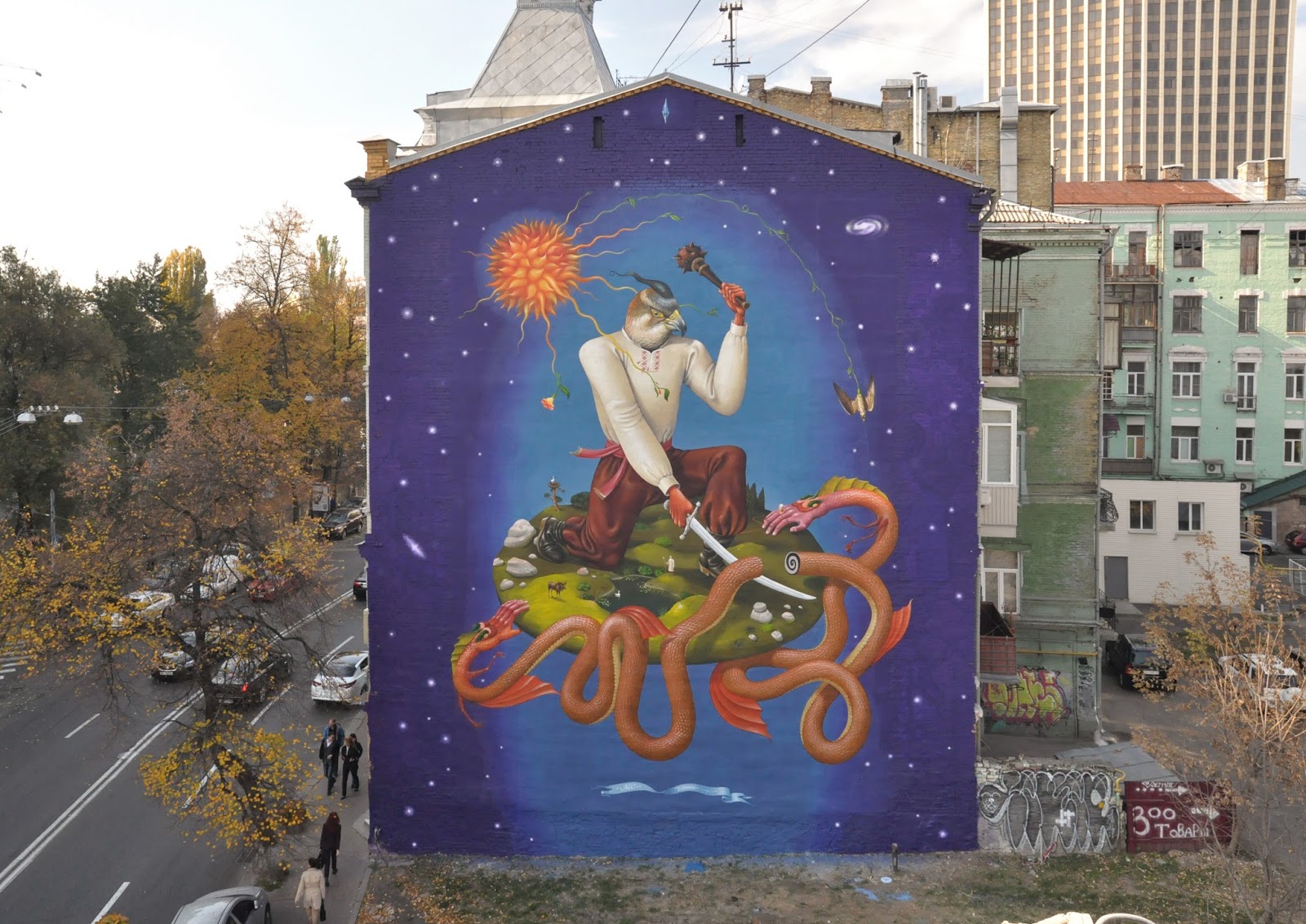 Новое граффити на Большой Житомирской — Святой Юрий